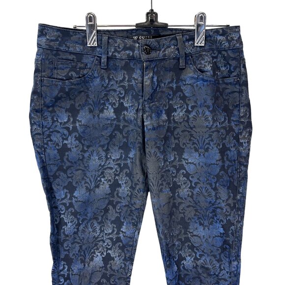 Guess Kate Skinny Blue Damask Print Jeans Size 28 Avant Garde Floral Boho - Picture 1 of 15
